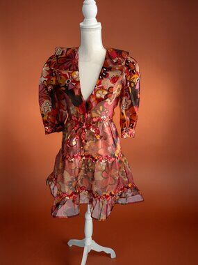 CELIA Floral Multicolor Sheer A Line Dress Size XS